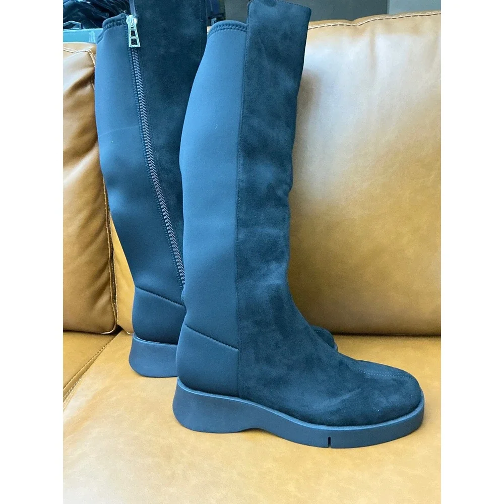 Aerosoles Flavia Tall Boots Womens 6.5 Black Excellent Faux Suede Wedge Platform